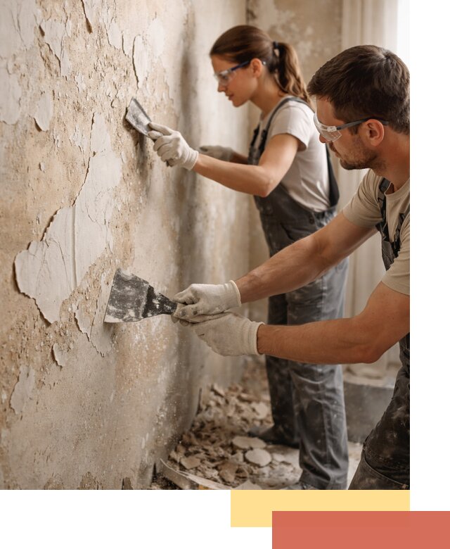 Снятие старой шпаклевки и подготовка поверхностей в соколе
