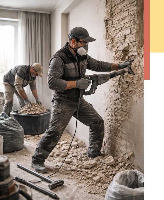 Демонтаж декоративного камня в соколе от 1511 руб/м² — быстро и недорого | ОТДЕЛОЧНИК-Скл