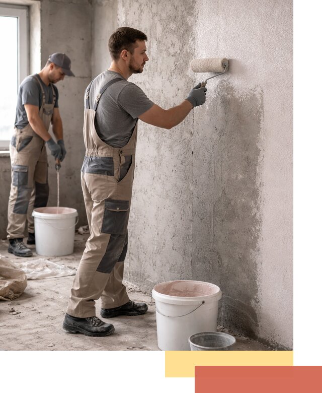 Нанесение бетоноконтакта на стены в соколе для последующей отделки