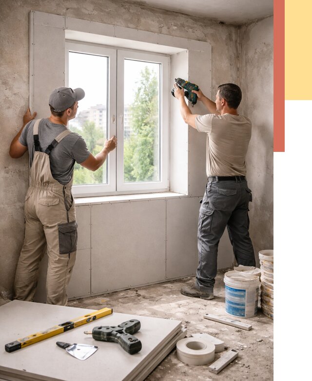 Монтаж откосов из гипсокартона в соколе от 4689 руб. под ключ | ОТДЕЛОЧНИК-Скл