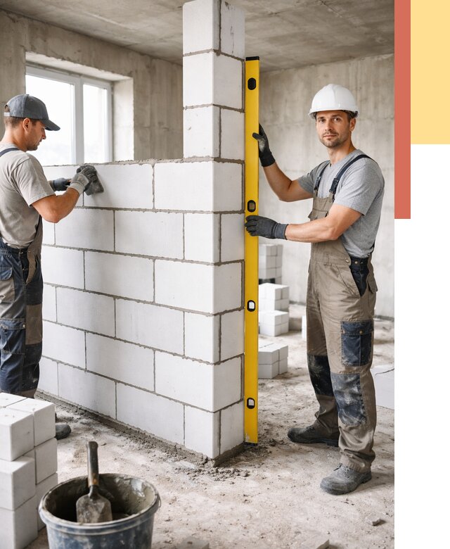 Кладка перегородок из пеноблока в соколе от 1875 руб. под ключ | ОТДЕЛОЧНИК-Скл