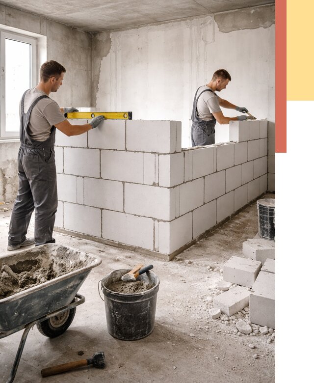 Кладка перегородок из ПГП в соколе от 2605 руб./м2 — монтаж и возведение под ключ | ОТДЕЛОЧНИК-Скл