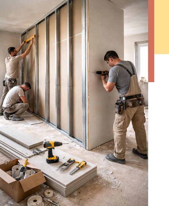 Монтаж однослойной перегородки из гипсокартона в соколе от 677 руб. | ОТДЕЛОЧНИК-Скл