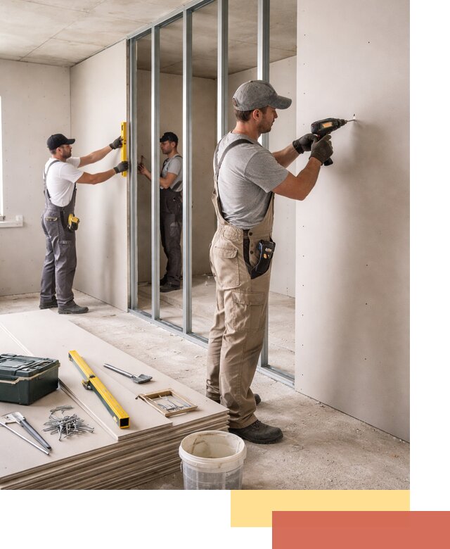 Однослойная перегородка из гипсокартона в соколе под ключ, монтаж и отделка