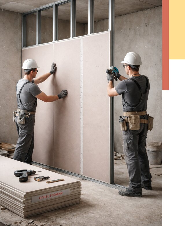 Перегородка из огнестойкого гипсокартона в соколе от 1928 руб. под ключ | ОТДЕЛОЧНИК-Скл
