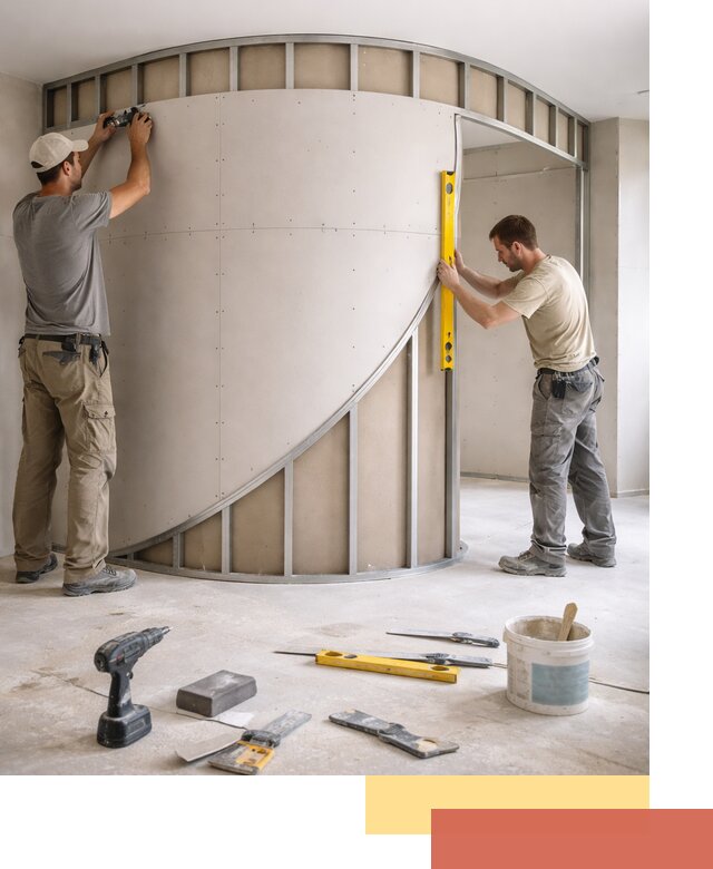 Радиусная перегородка из гипсокартона в соколе под ключ