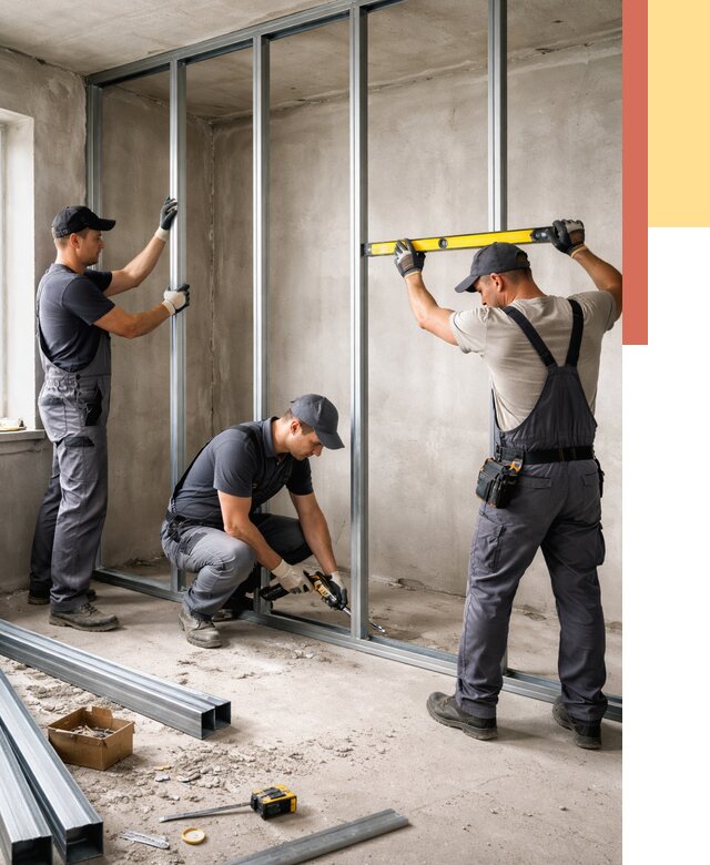 Монтаж каркаса перегородки из профиля в соколе от 781 руб. | ОТДЕЛОЧНИК-Скл