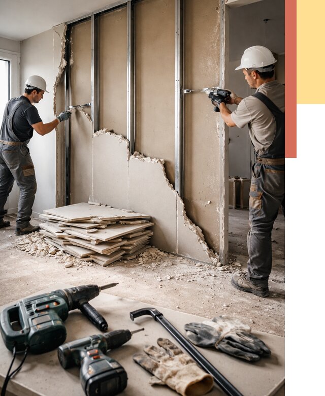 Демонтаж перегородки из гипсокартона в соколе от 1250 руб. быстро и недорого | ОТДЕЛОЧНИК-Скл