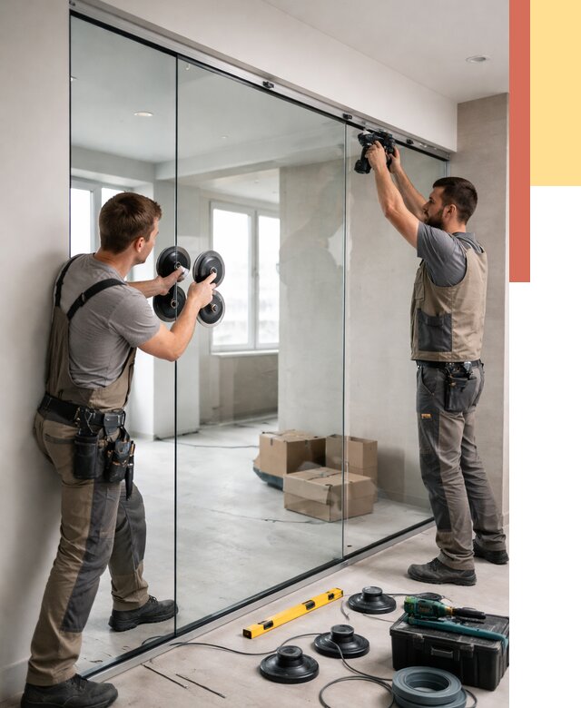 Монтаж стеклянных перегородок в соколе от 6772 руб. | ОТДЕЛОЧНИК-Скл