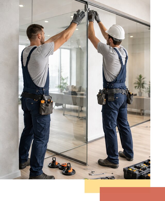 Безрамные стеклянные перегородки под ключ в соколе