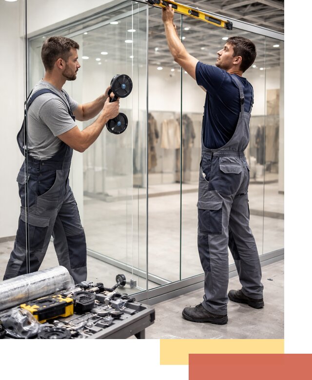 Стеклянные перегородки для магазинов в соколе — монтаж и установка