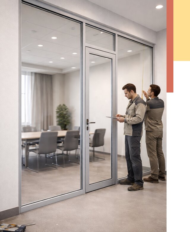 Установка и монтаж алюминиевых перегородок со стеклом в соколе от 8544 руб. | ОТДЕЛОЧНИК-Скл