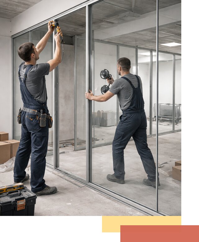 Алюминиевые перегородки со стеклом в соколе — изготовление и монтаж