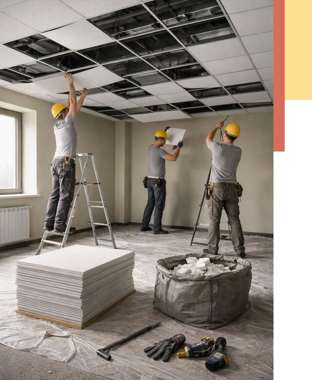 Демонтаж потолка Армстронг в соколе от 4689 руб. быстро и недорого | ОТДЕЛОЧНИК-Скл