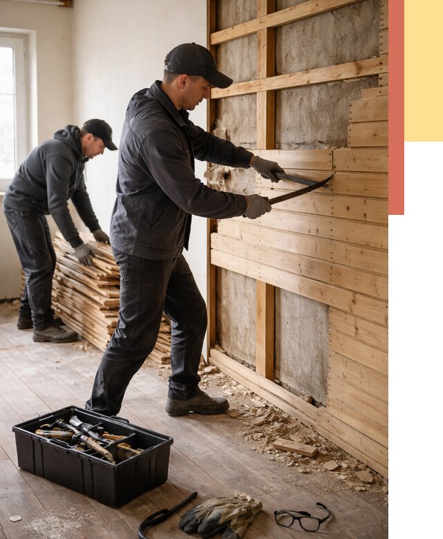 Демонтаж вагонки в соколе от 3959 руб/м2 — быстро и недорого | ОТДЕЛОЧНИК-Скл