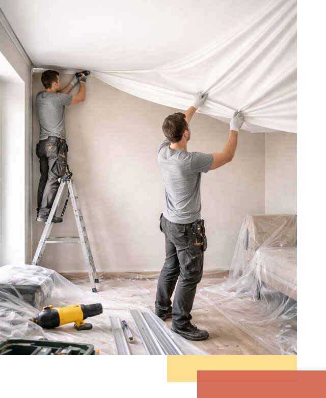 Монтаж тканевого натяжного потолка в соколе недорого и быстро