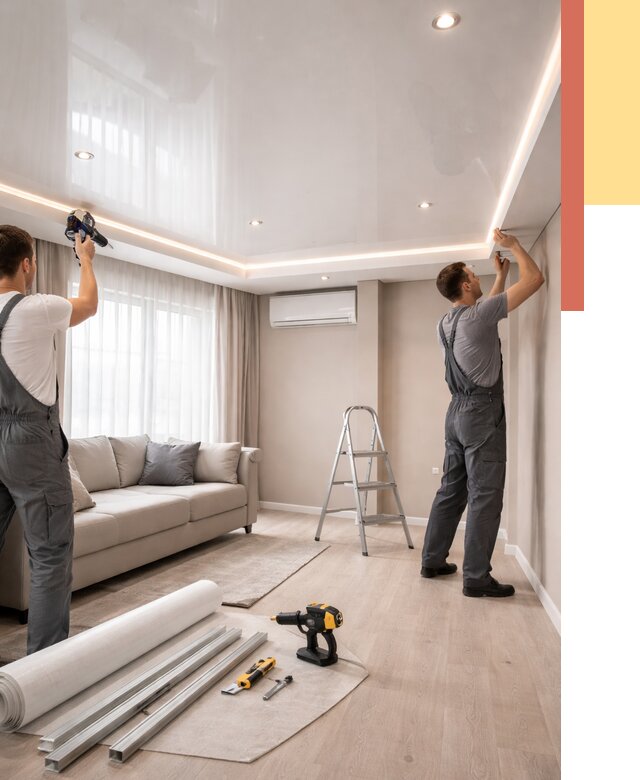 Монтаж глянцевого натяжного потолка в соколе от 781 руб. под ключ | ОТДЕЛОЧНИК-Скл