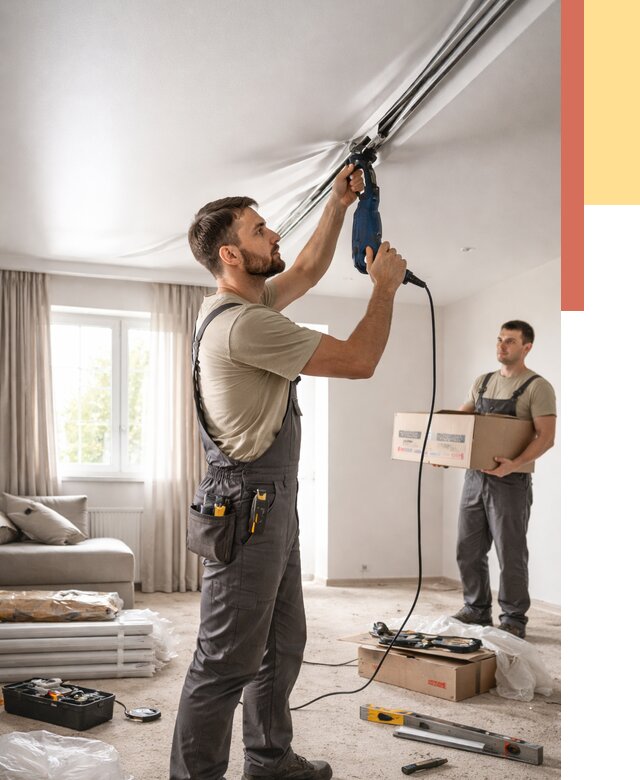 Монтаж сатинового натяжного потолка в соколе от 3647 руб. | Быстро, недорого — ОТДЕЛОЧНИК-Скл