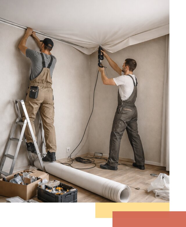 Монтаж цветного натяжного потолка в соколе за один день