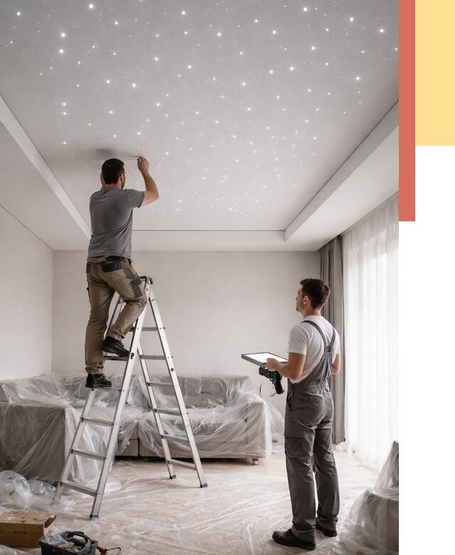 Монтаж натяжного потолка «звездное небо» в соколе от 6772 руб. | ОТДЕЛОЧНИК-Скл