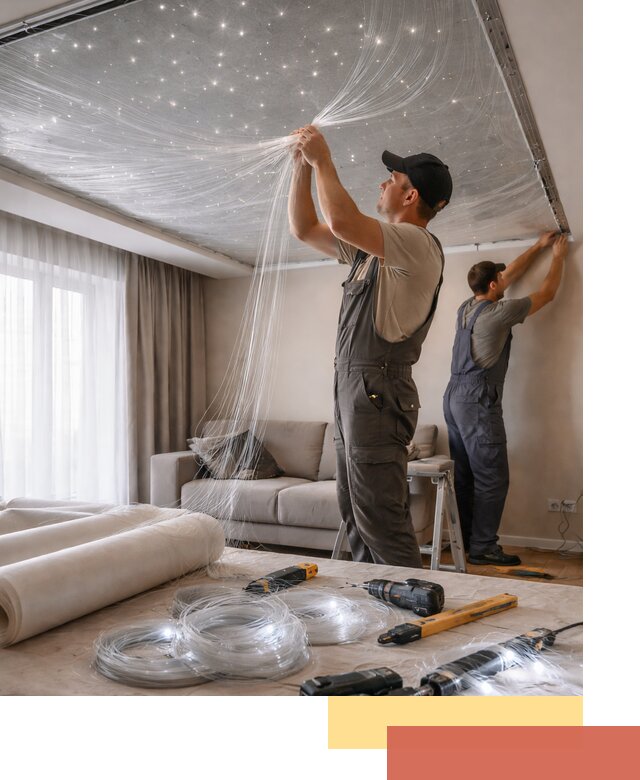 Монтаж натяжного потолка «Звездное небо» в соколе