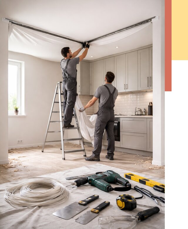 Установка натяжного потолка на кухне в соколе от 2501 руб. | ОТДЕЛОЧНИК-Скл