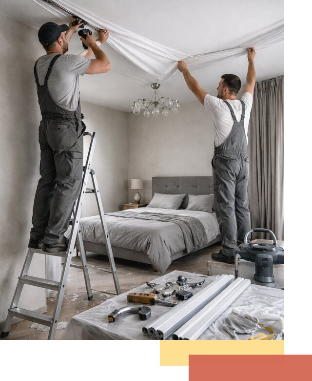 Монтаж натяжного потолка в спальне в соколе