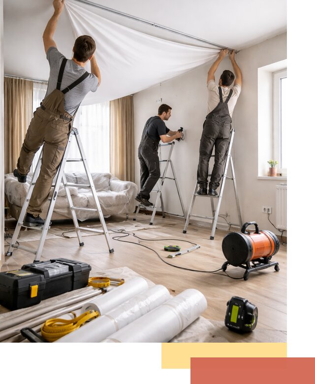 Монтаж натяжного потолка в гостиной в соколе