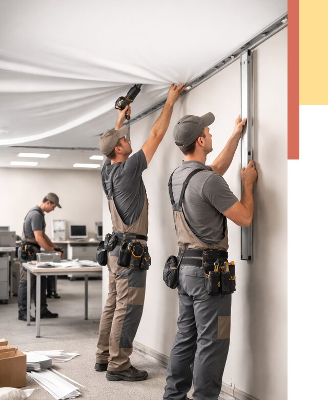 Монтаж натяжного потолка в офисе в соколе от 469 руб/м² — быстро и недорого | ОТДЕЛОЧНИК-Скл