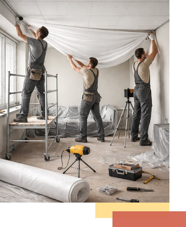 Монтаж натяжного потолка в офисе в соколе