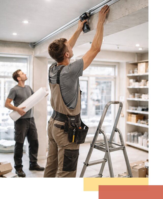 Монтаж натяжных потолков в магазине в соколе