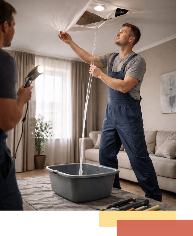 Слив воды с натяжного потолка в соколе быстро и аккуратно