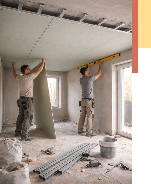 Одноуровневый потолок из гипсокартона в соколе от 781 руб. — монтаж под ключ | ОТДЕЛОЧНИК-Скл