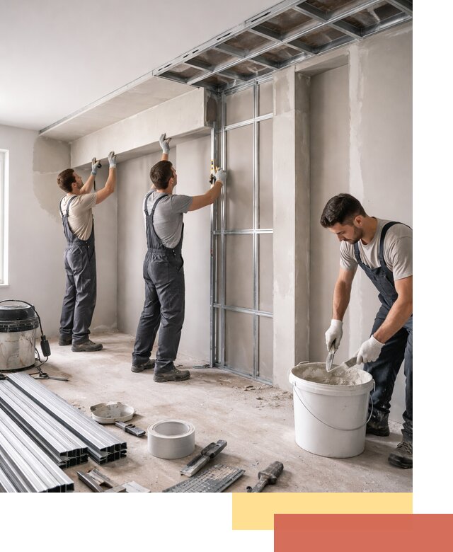 Монтаж потолка из гипсокартона с нишей в соколе