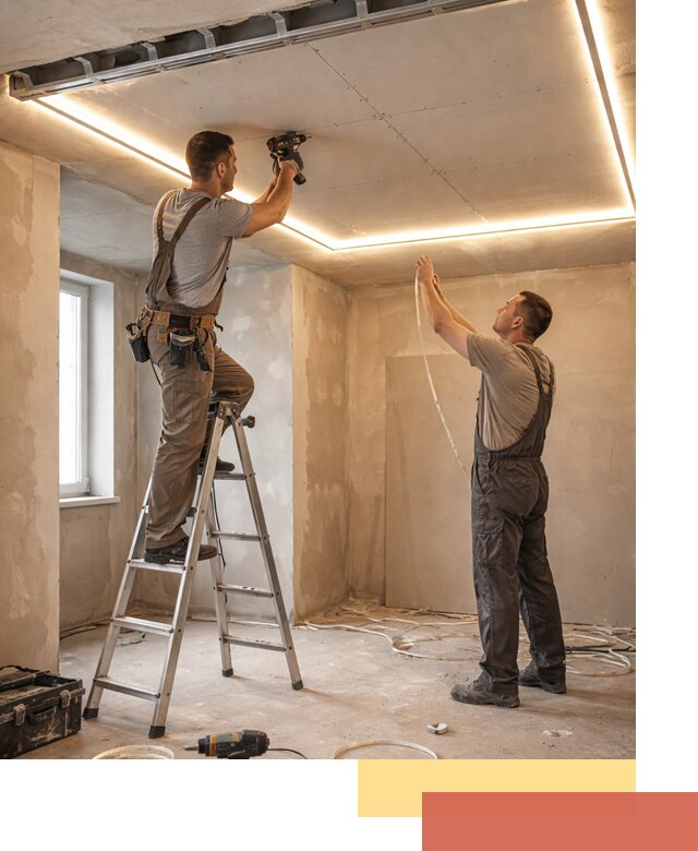 Потолок из гипсокартона с подсветкой в соколе