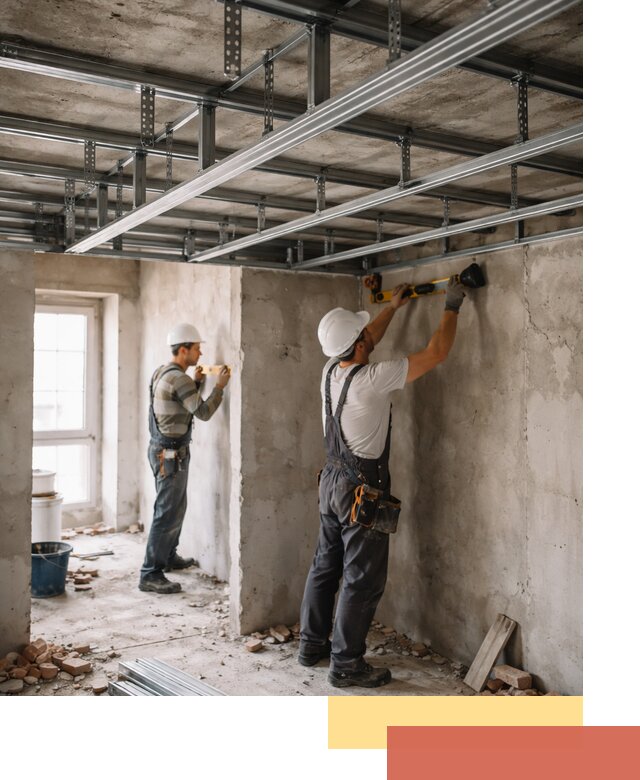 Монтаж каркаса потолка из профильного профиля в соколе