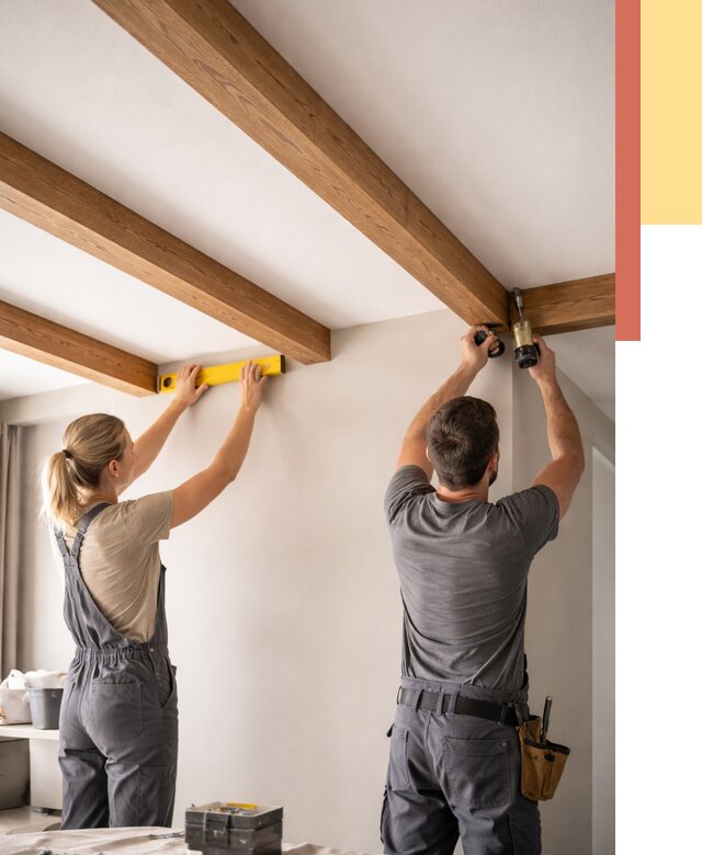 Монтаж декоративных балок на потолок в соколе от 4376 руб. — ОТДЕЛОЧНИК-Скл